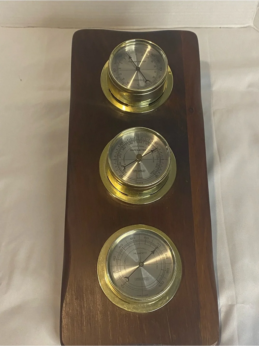 Brass and Wood Wall Weather Station - Brown and Gold
